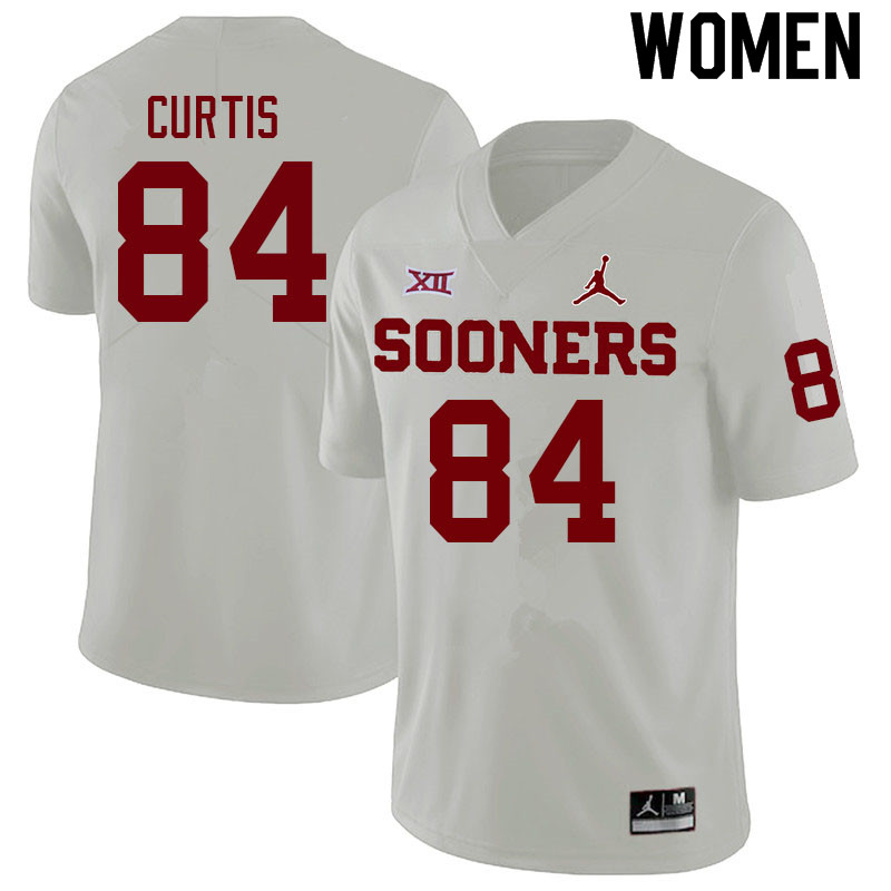 Women #84 Davion Curtis Oklahoma Sooners College Football Jerseys Sale-White - Click Image to Close